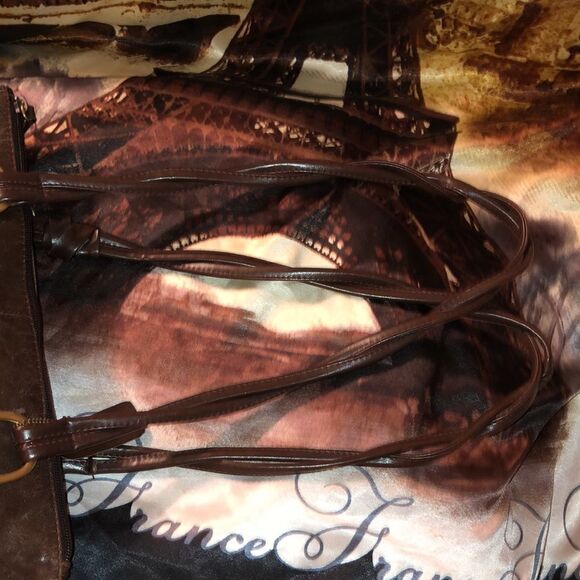 Worthington Chocolate Brown Genuine Leather Satchel Sewn Edges Twisted Handles - Picture 6 of 16